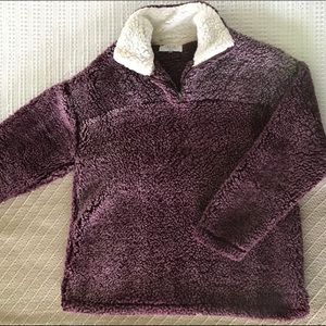 Peach Love Sherpa Pullover in Plum, Size Small